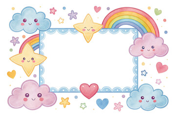 Design, frame, border, cover, watercolor art, cute cartoon pattern, beautiful, illustration background