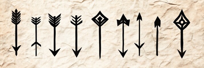 Collection of Arrowhead Designs - Abstract arrow symbols, geometric shapes, tribal art,  design elements,  graphics.