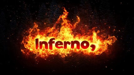 Inferno Fire Text Effect - Fiery inferno, burning text, dark background, hot flames, intense heat. Symbolizes danger, passion, power, destruction, transformation.