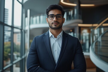Fototapeta premium India Portrait of a handsome and beautiful elegant businessman in a suit working in his office
