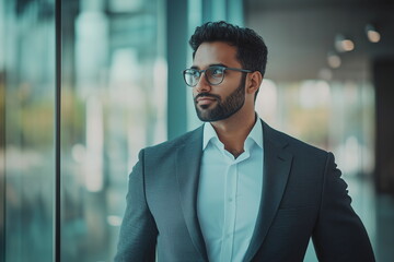 Fototapeta premium India Portrait of a handsome and beautiful elegant businessman in a suit working in his office