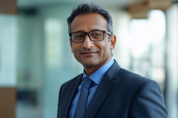 Fototapeta premium India Portrait of a handsome and beautiful elegant businessman in a suit working in his office