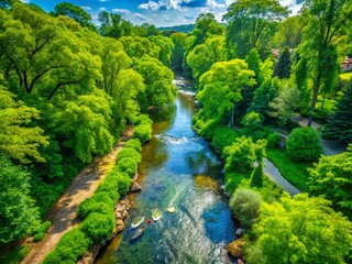 Aerial View of Minnehaha Stream, Bethesda, Maryland - Serene Suburban Creek