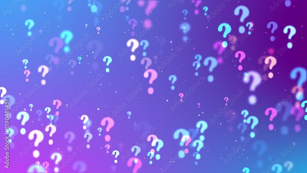 Poster question mark background. neon question marks fly randomly across the background.