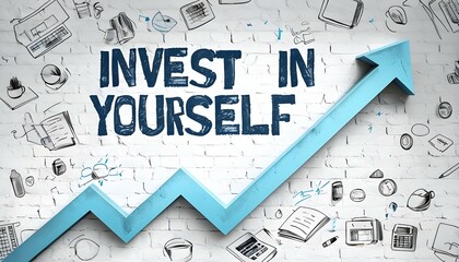 A promotional banner featuring an upward graph line with the message "Invest in Yourself," ideal for businesses and self-growth campaigns.