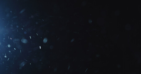 natural dust particles flow in air on black background