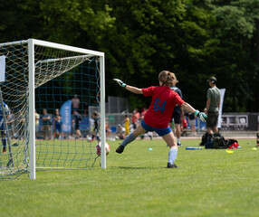 Girl Goalkeeper Tries To Catch Ball In Children'S Football Match