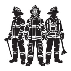 Firefighter Silhouette Vector Illustration, Solid White Background.