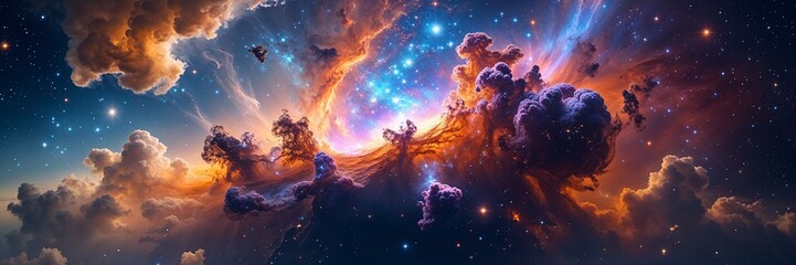 Colorful space galaxy cloud nebula. Stary night cosmos. Universe science astronomy. Supernova background wallpaper 