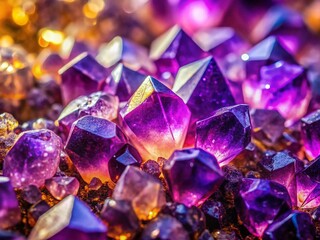 Amethyst Crystal Macro: Sparkling Gemstone Close-up, Natural Texture, Semi-Precious Mineral Detail