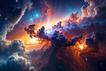 Naklejka premium Colorful space galaxy cloud nebula. Stary night cosmos. Universe science astronomy. Supernova background wallpaper 