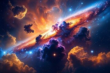 Obraz premium Colorful space galaxy cloud nebula. Stary night cosmos. Universe science astronomy. Supernova background wallpaper 