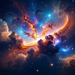 Fototapeta premium Colorful space galaxy cloud nebula. Stary night cosmos. Universe science astronomy. Supernova background wallpaper 