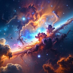 Fototapeta premium Colorful space galaxy cloud nebula. Stary night cosmos. Universe science astronomy. Supernova background wallpaper 