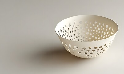Cream-colored perforated bowl on a light background.