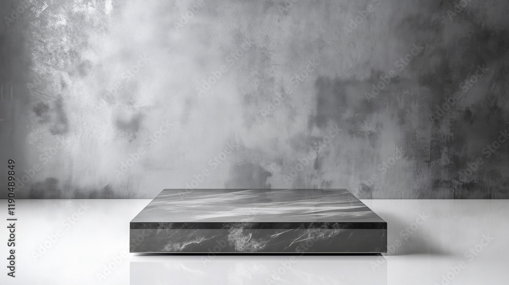 Poster a rectangular polished concrete slab resting on a seamless white background, its refined finish and 