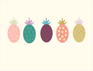 Set of pineapple. Drawn vector pineapple.  flat illustration pineapple background. seamless pattern pineapple. pineapple flat illustration background.