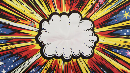 Empty comic book style speech bubble over colorful radial background