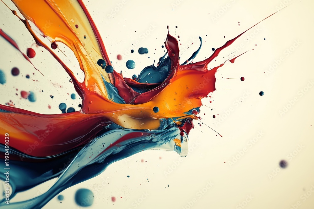 Poster vibrant abstract art with colorful paint splashes in dynamic motion on a neutral canvas