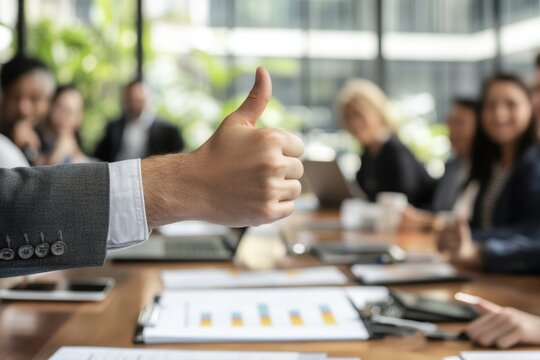 Thumbs up gesture symbolizing exceptional service quality and professional standards in business