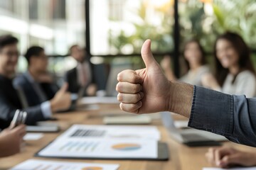 Thumbs up symbolizing exceptional service and quality assurance in a professional environment
