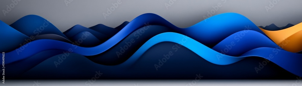 Poster abstract flow: a minimalist composition of fluid, flowing lines in a vibrant blue and orange color p
