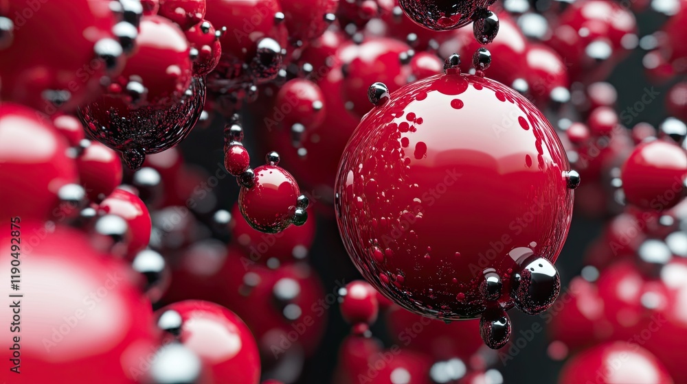 Poster Fragmented Spheres of Red and White Float Together in an Ethereal Dance of Form and Color