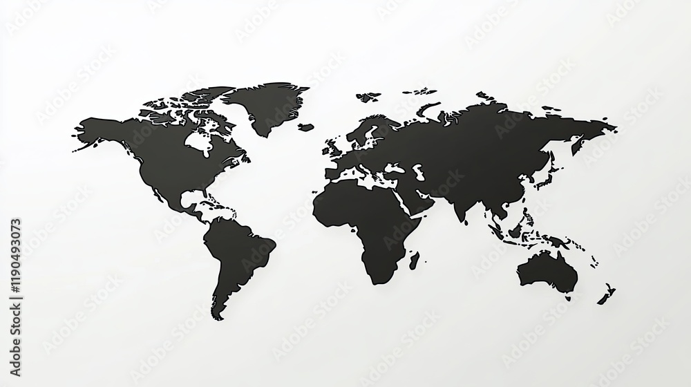 Aufkleber outline of the world map against a minimalist white backdrop showcasing sharp continent edges