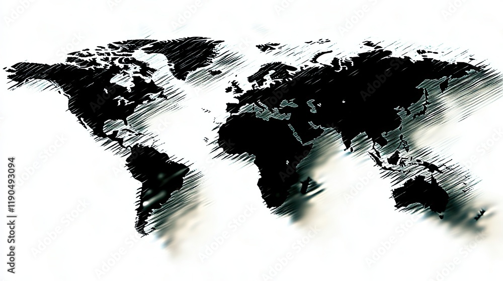 Poster Exploring the Contours of the World Map With Sharp Outlines and Minimalist Design Elements