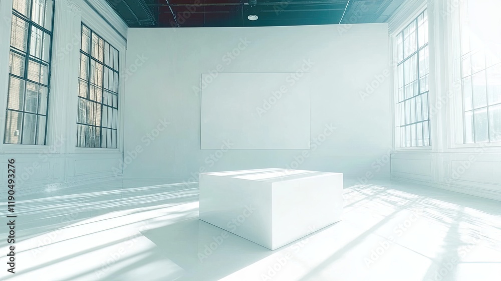 Aufkleber minimalist container in a high-end studio reflecting tranquil light and spacious ambiance