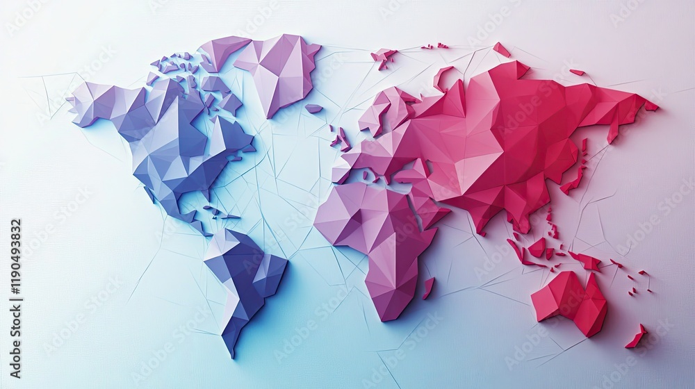 Aufkleber Geometric Representation of the World Map in Colorful Triangular Patterns on a White Background