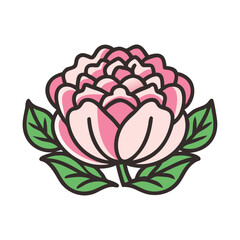 Obraz premium Pink peony flower illustration with green leaves