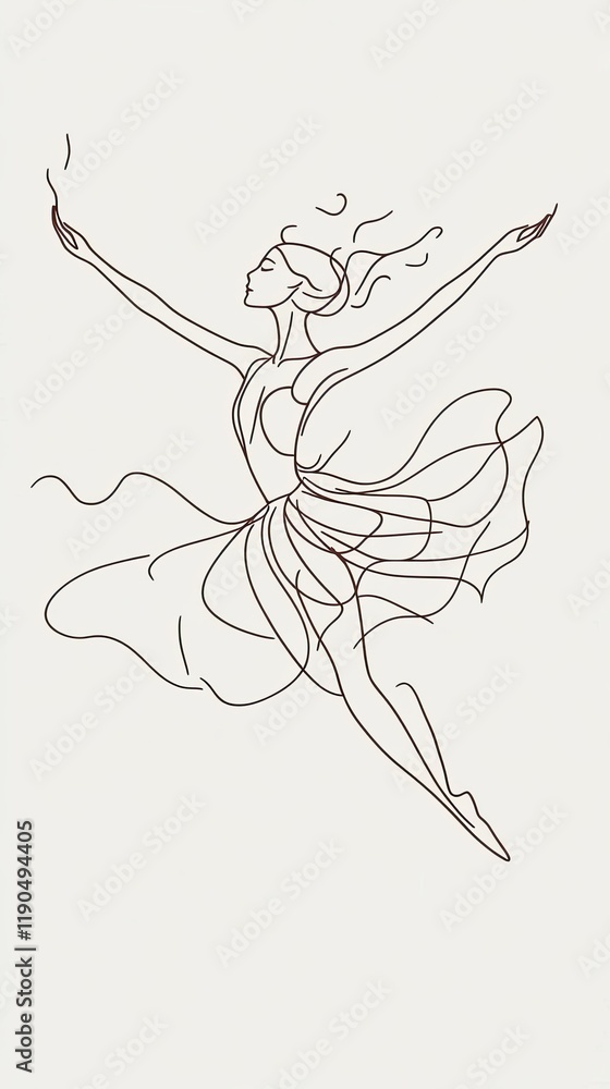 Poster elegantly poised dancer in minimalist line art showcasing grace and movement on a serene canvas