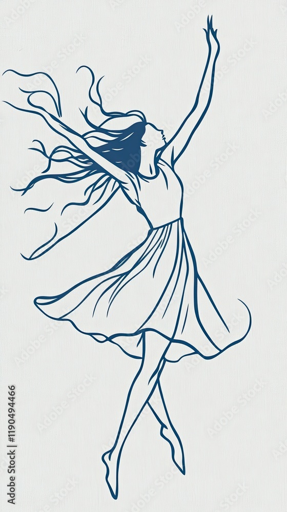 Aufkleber elegance in motion captured through a minimalist line drawing of a dancer expressing joy and freedom