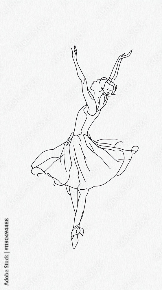 Aufkleber elegant dancer captured in minimalist line art on a pristine white canvas