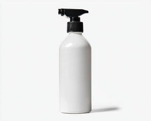  A white plastic bottle with a black spray top, set against a white background