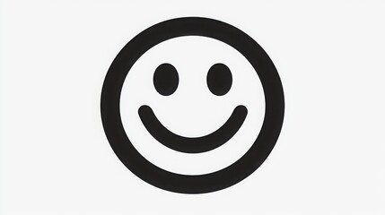 Fototapeta premium Smiley face icon depicted in bold black against a white background, representing happiness and positivity in a simple design