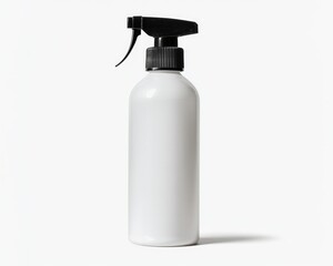  A white plastic bottle with a black spray top, set against a white background