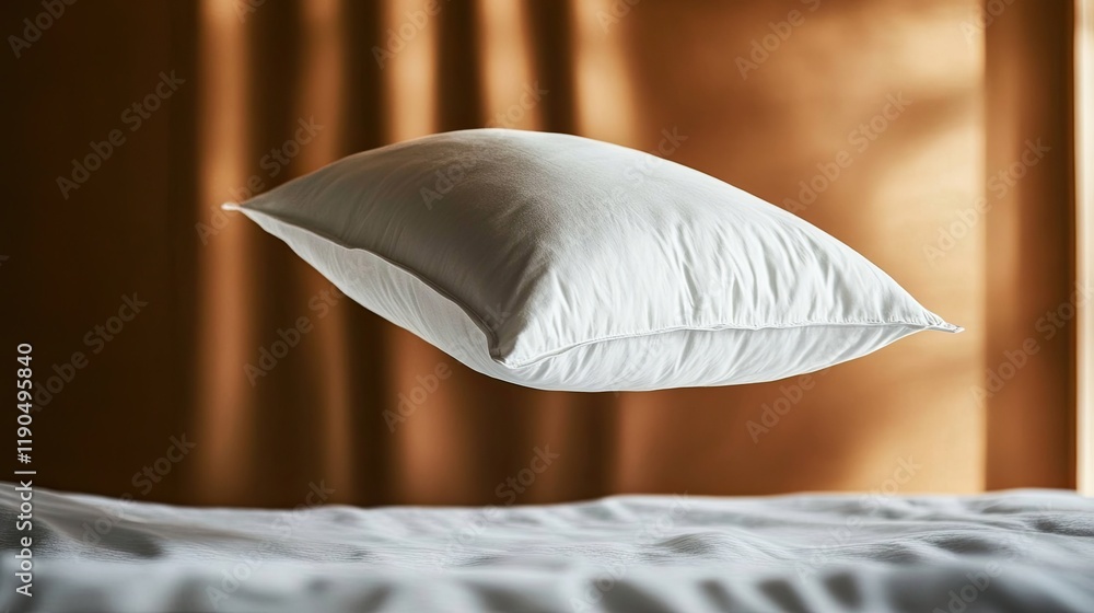 Poster Pillows Soar in Mid Air Creating a Playful Moment Against a Soft Gradient Backdrop