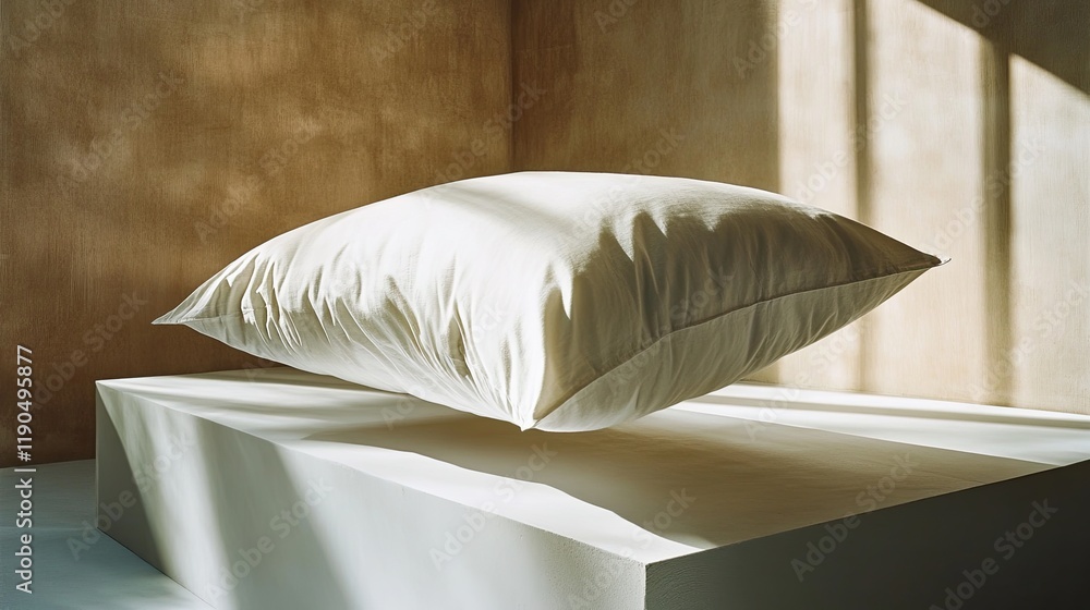 Poster floating pillow moment captured in serene air against a soft gradient backdrop