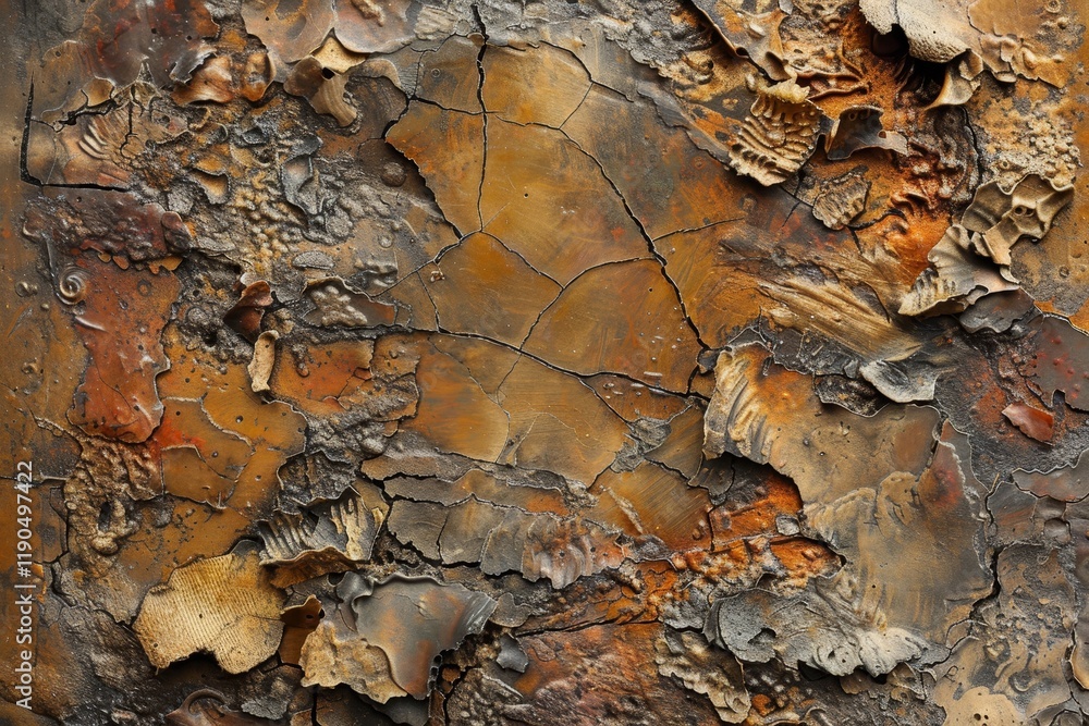 Aufkleber a close-up shot showcasing the intricate texture of a weathered metal surface with cracks, chips, an