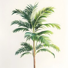 Elegant Palm Tree with Vibrant Green Leaves on White Background