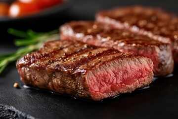 Close-Up View of Perfectly Cooked Steak with Juicy Pink Center