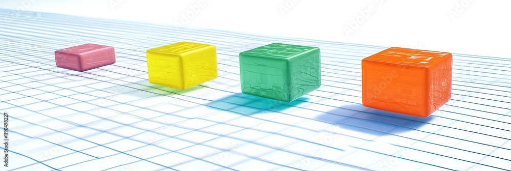 Aufkleber Changing Colors of Geometric Shapes on a Grid Background in a Calm Studio Setting