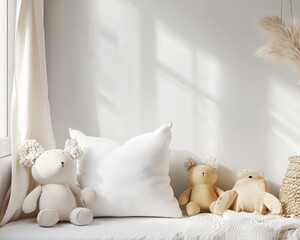 white deco pillow mockup in children's room 