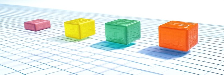 Obraz premium Changing Colors of Geometric Shapes on a Grid Background in a Calm Studio Setting