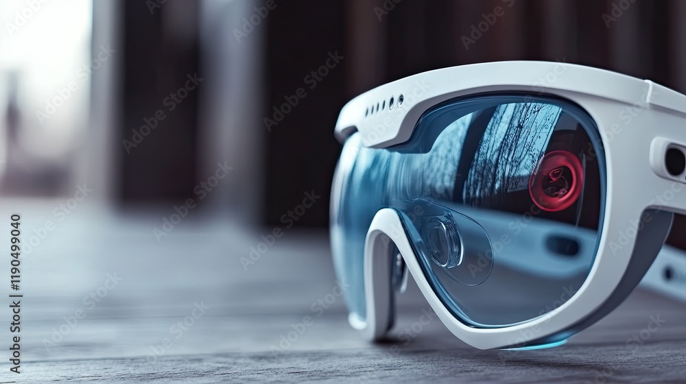 Poster exploring immersive worlds with advanced futuristic virtual reality glasses