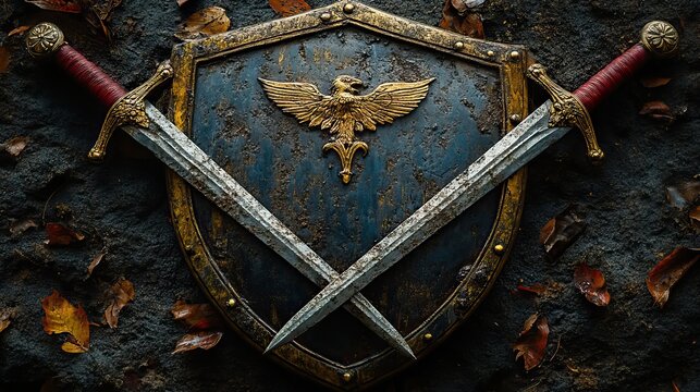 An Indian shield with crossed talwar swords, symbolizing heritage and tradition