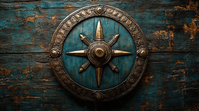 An Indian shield with crossed talwar swords, symbolizing heritage and tradition