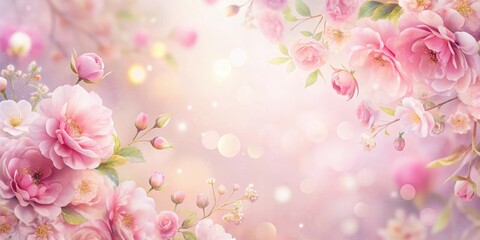 Fototapeta premium Soft focus pink floral allover background with delicate floral patterns in pastel shades, delicate flowers, floral pattern